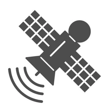 Space station solid icon, space concept, communication satellite sign on white Ilustración de archivo