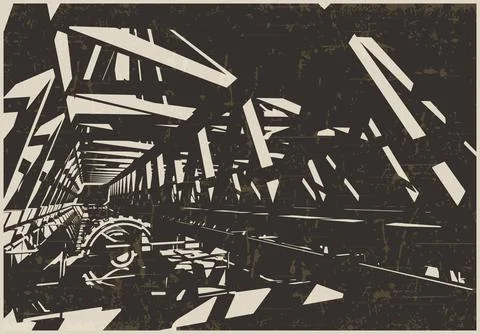 Space station technical room interior in retro futurism style Illustrazione stock