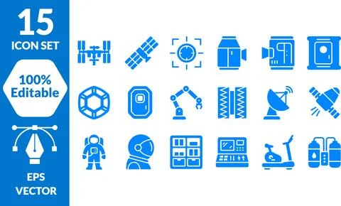 Space Station Technology and Astronaut Equipment Icon Bundle Collection イラスト素材