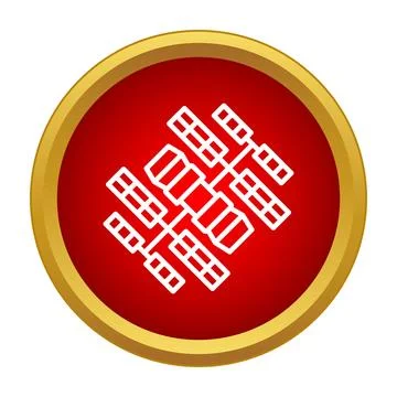 Space station transmitting data in a red and gold circle Stock Illustration