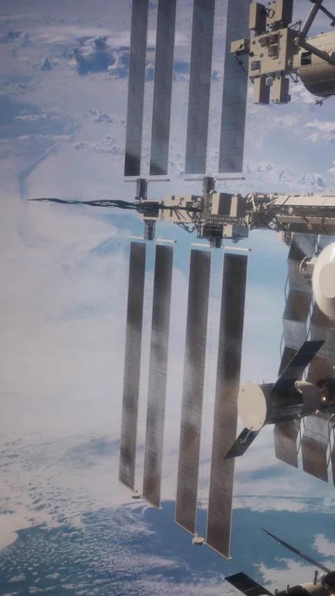 Space station viewed from orbit above Earth Stock Footage 344963593