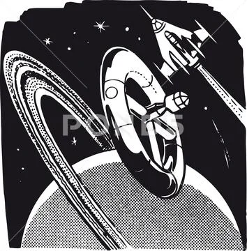 Space station X-9, Retro Vector Illustration Stock Illustration