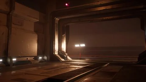 Space station's interior featuring metal walls and low illumination 스톡 일러스트