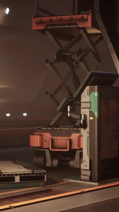 Space station's interior featuring walls made of metal and dim illumination Видео 307590745