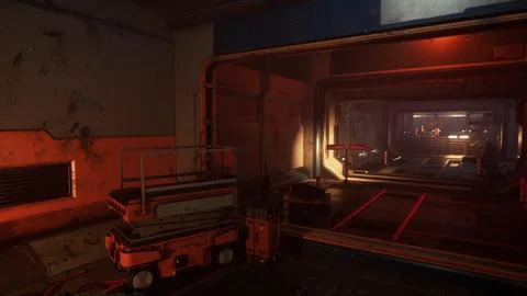 Space station's metallic walled interior with subdued illumination 스톡 일러스트