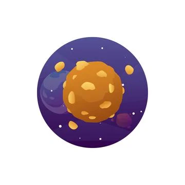 Space sticker with chocolate candy planet, flat vector illustration isolated. Illustrazione stock