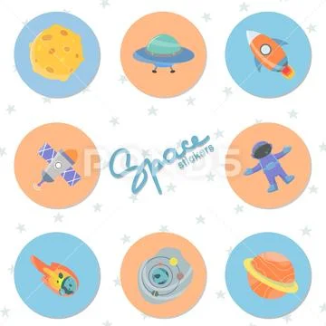 Space stickers collection round PSD Template