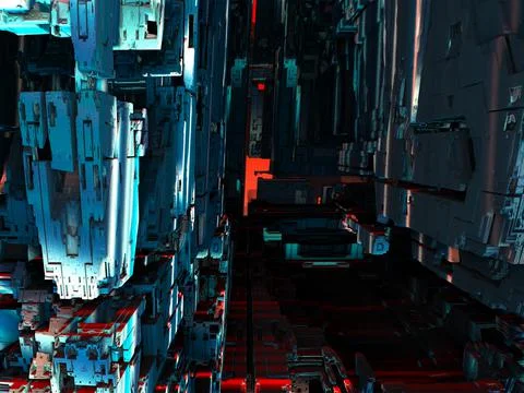 Space storage for cargo. Modern empty dark storehouse with light at the end.  Stock Illustration