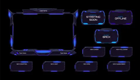 Space stream overlay, mmo game neon ui frame set Illustrazione stock