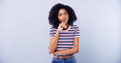 Space, student and thinking with black woman in studio for education, learning 写真素材