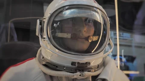 Space suit helmet close up. studies of the star system. Humanity in space Stock Footage 147060798