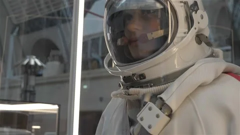 Space suit helmet close up. studies of the star system. Humanity in space Stock Footage 147060832