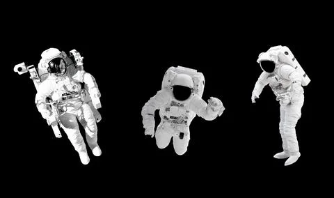 Space suits isolated on black background with clipping path. Elements of th.. Foto stock
