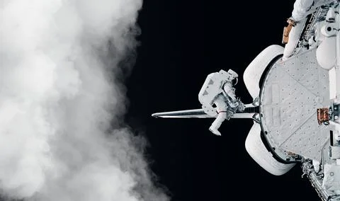 Space suits isolated on space background. Elements of this image furnished .. Foto stock