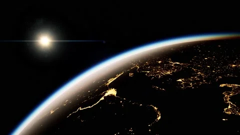 Space, Sun and planet Earth at Night Video stock 150347144