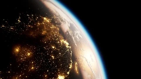 Space, Sun and planet Earth at Night Stock Illustration