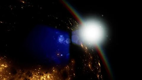 Space, Sun and planet Earth at Night Ilustração Stock