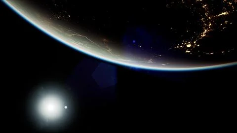 Space, Sun and planet Earth at Night Stock Illustration