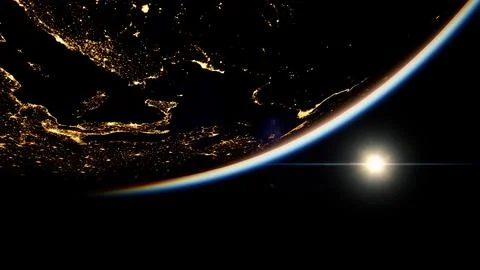 Space, Sun and planet Earth at Night Stock Illustration
