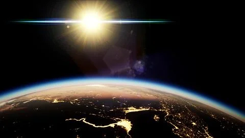 Space, Sun and planet Earth at Night 스톡 일러스트