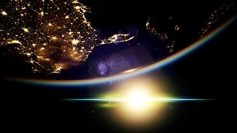 Space, Sun and planet Earth at Night Ilustração Stock