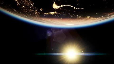 Space, Sun and planet Earth at Night 스톡 일러스트