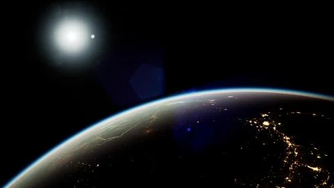 Space, Sun and planet Earth at Night 스톡 일러스트
