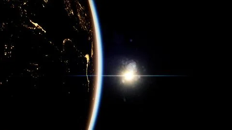 Space, Sun and planet Earth at Night Stock Illustration