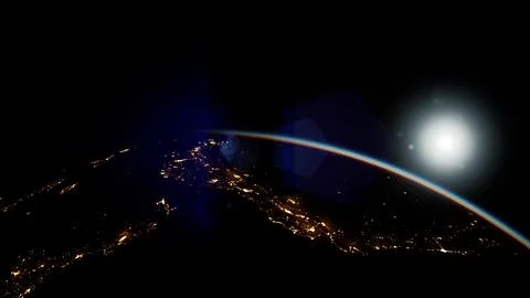 Space, Sun and planet Earth at Night Stock Illustration