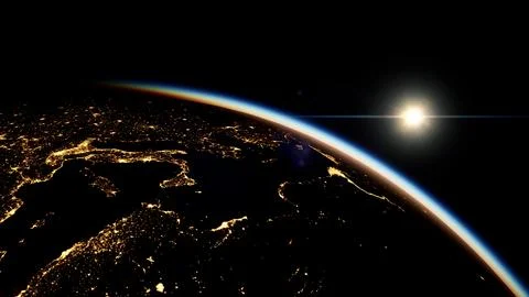 Space, Sun and planet Earth at Night Ilustração Stock
