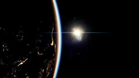 Space, Sun and planet Earth at Night Ilustração Stock