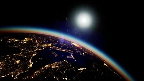 Space, Sun and planet Earth at Night 스톡 일러스트