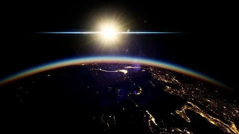 Space, Sun and planet Earth at Night 스톡 일러스트