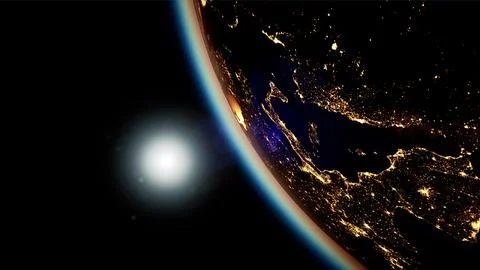 Space, Sun and planet Earth at Night Illustrazione stock