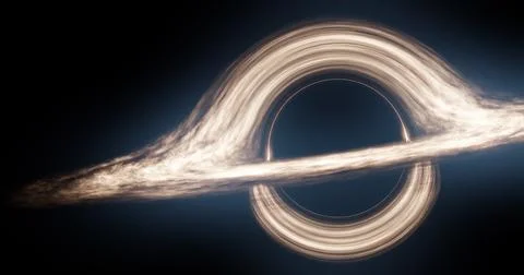 Space Supermassive Black Hole Surrounded by Disk of Glowing Fiery Plasma Stock Illustration