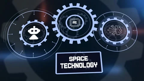 Space Technology and AI Robotics with Mechanical Gears Stock Footage 325790871