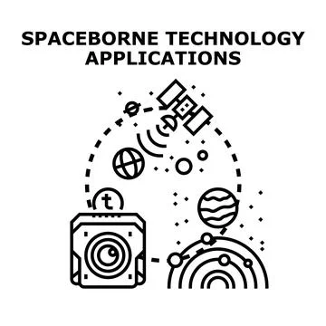 Space technology enabling global communication, data collection, and financia Stock Illustration
