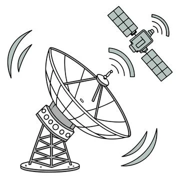 Space Technology Satellite Dish and GPS Signal Line Icons Stock Illustration