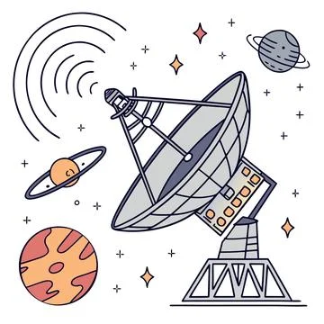 Space Technology Satellite Dish and Wireless GPS Signal Icons Stock Illustration