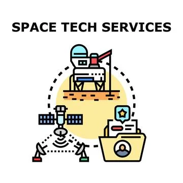 Space technology services developing future scientific exploration Stock Illustration
