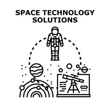 Space technology solutions combining an astronaut, planets, and astronomical  Stock Illustration