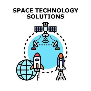 Space technology solutions developing global communication concept Stock Illustration