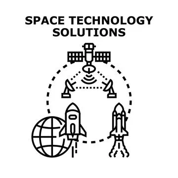 Space technology solutions developing global communication concept Stock Illustration