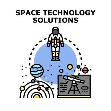 Space technology solutions integrating astronauts, planets, and observing d.. Stock Illustration