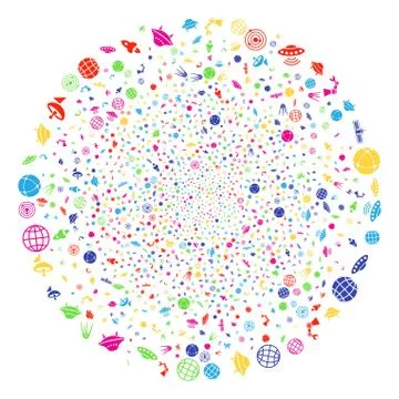 Space Technology Symbols Exploding Globula Illustrazione stock
