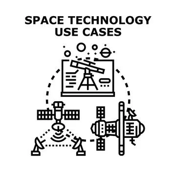 Space technology use cases employing satellites and telescope Stock Illustration