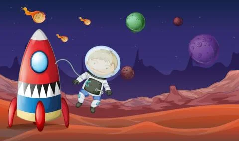 Space theme with astronaut flying out of spaceship 스톡 일러스트