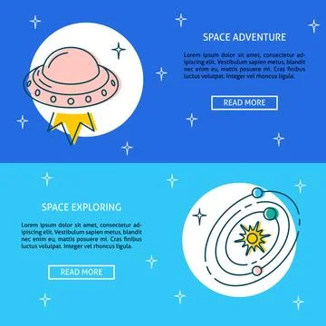 Space theme flyer templates in line style with place for text Stock Illustration