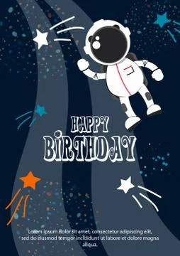 Space theme Happy birthday background. Cute vector illustration. Stock Illustration