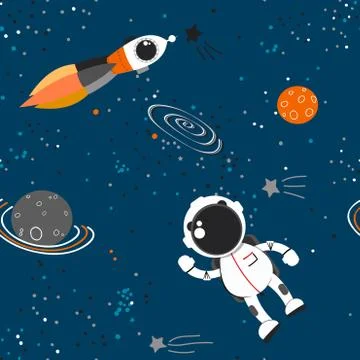 Space theme seamless pattern background. Cute vector illustration. Illustrazione stock